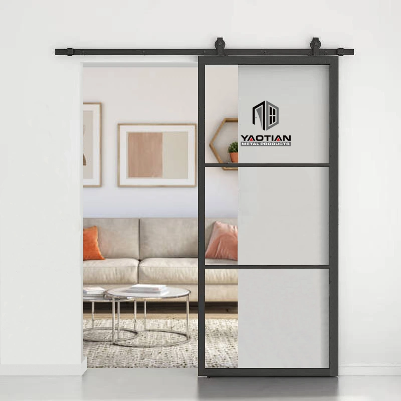 Traditional Framed Custom Black Painted Frosted Glass Interior Door