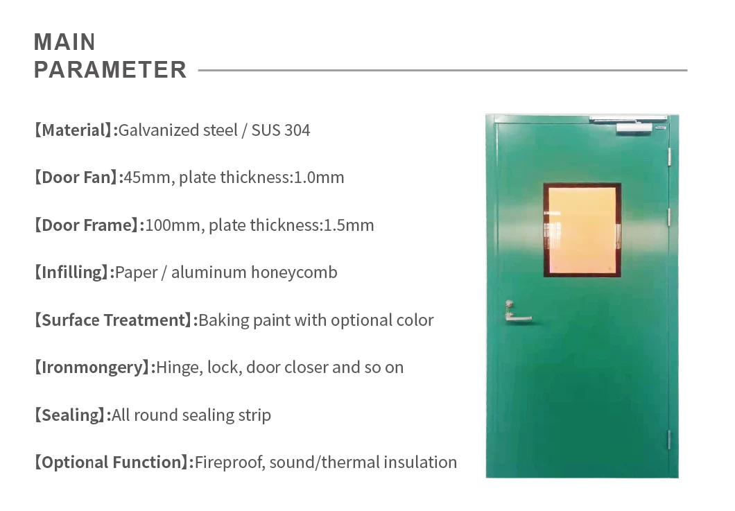 Industry Commercial UL Certificate Glazed Security Galvanized Steel Exit Door Emergency Exit SUS 304 Stainless Steel Escape Entry Swing Metal Gate Flush Doors