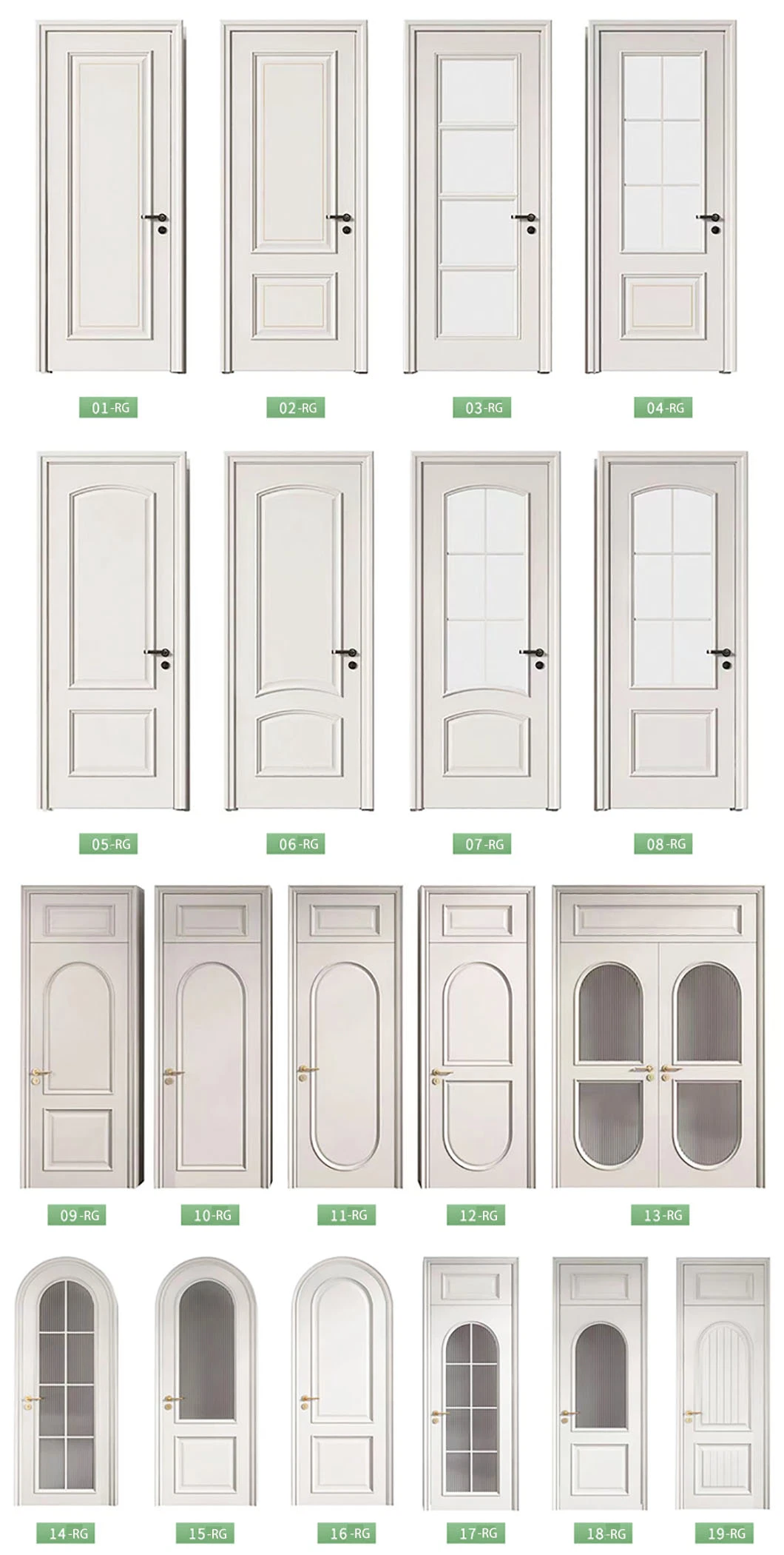 Foshan Wooden Internal Doors Factory Wholesale Simple Design Modern Interior Wood Double Bedroom Door with Glass